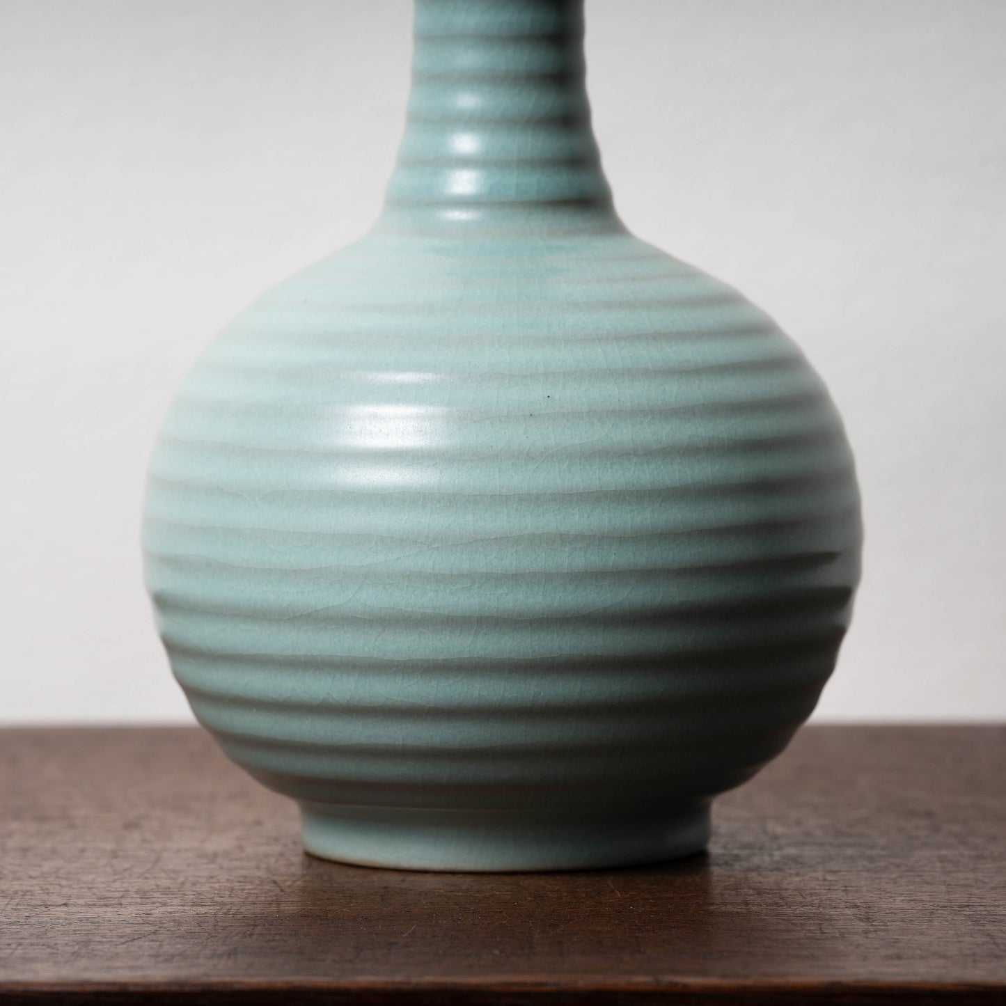 Northern Song Dynasty Ru ware Celadon Sphere-shaped Bottle with Stripe Relief Design