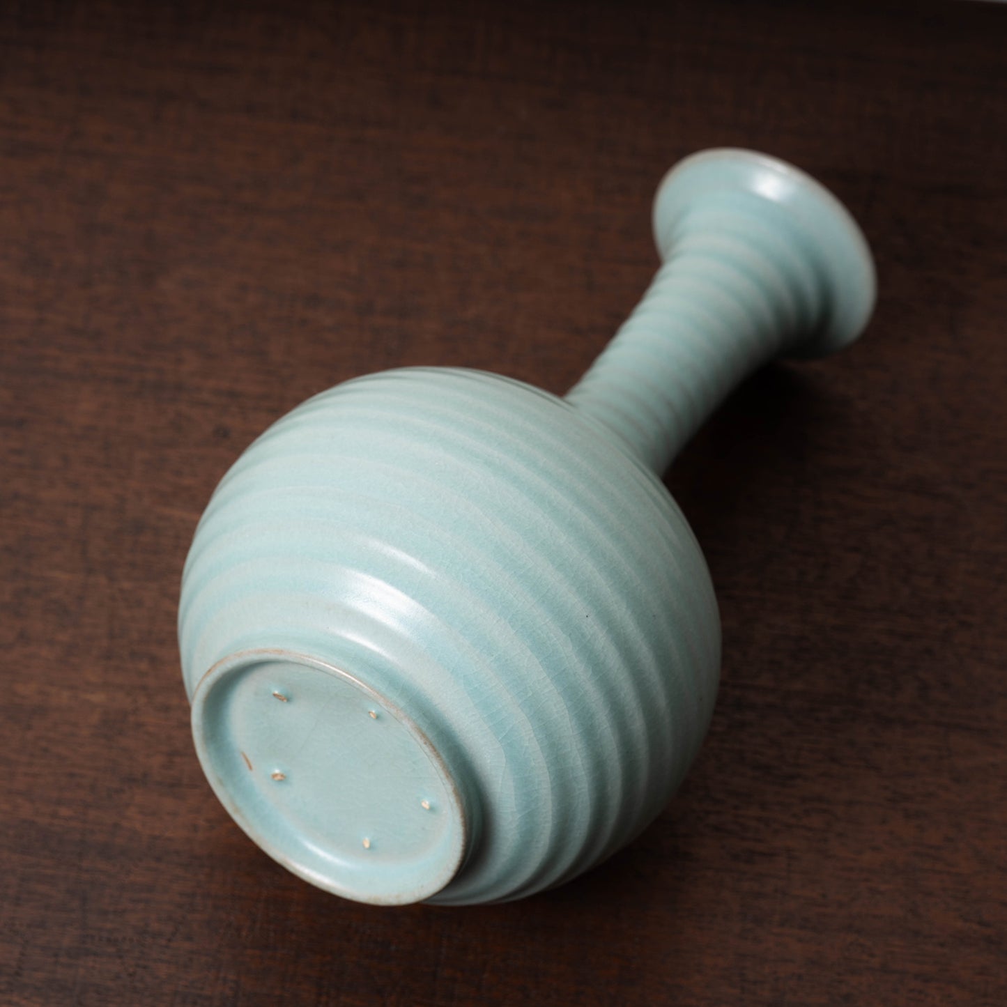 Northern Song Dynasty Ru ware Celadon Sphere-shaped Bottle with Stripe Relief Design