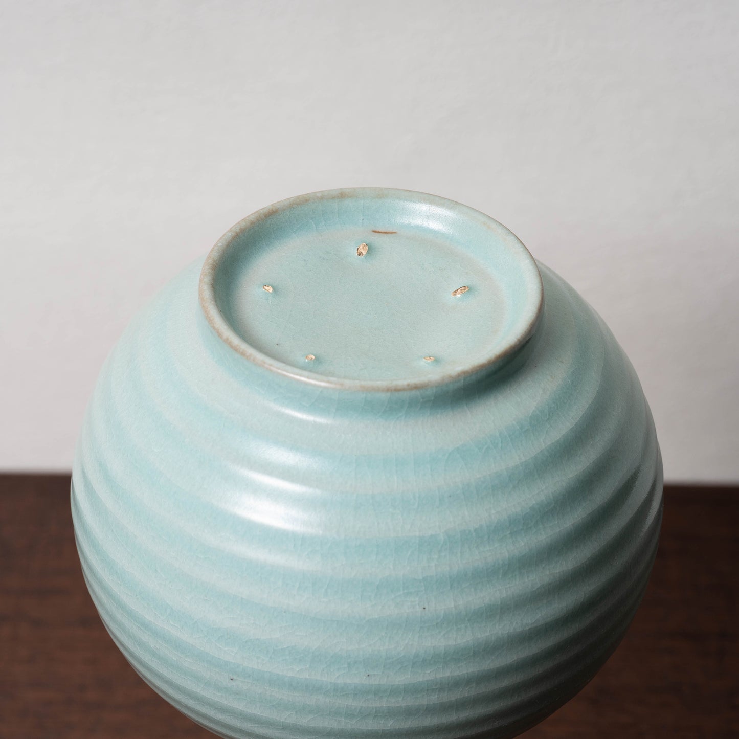 Northern Song Dynasty Ru ware Celadon Sphere-shaped Bottle with Stripe Relief Design