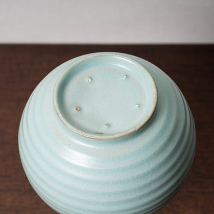 Northern Song Dynasty Ru ware Celadon Sphere-shaped Bottle with Stripe Relief Design