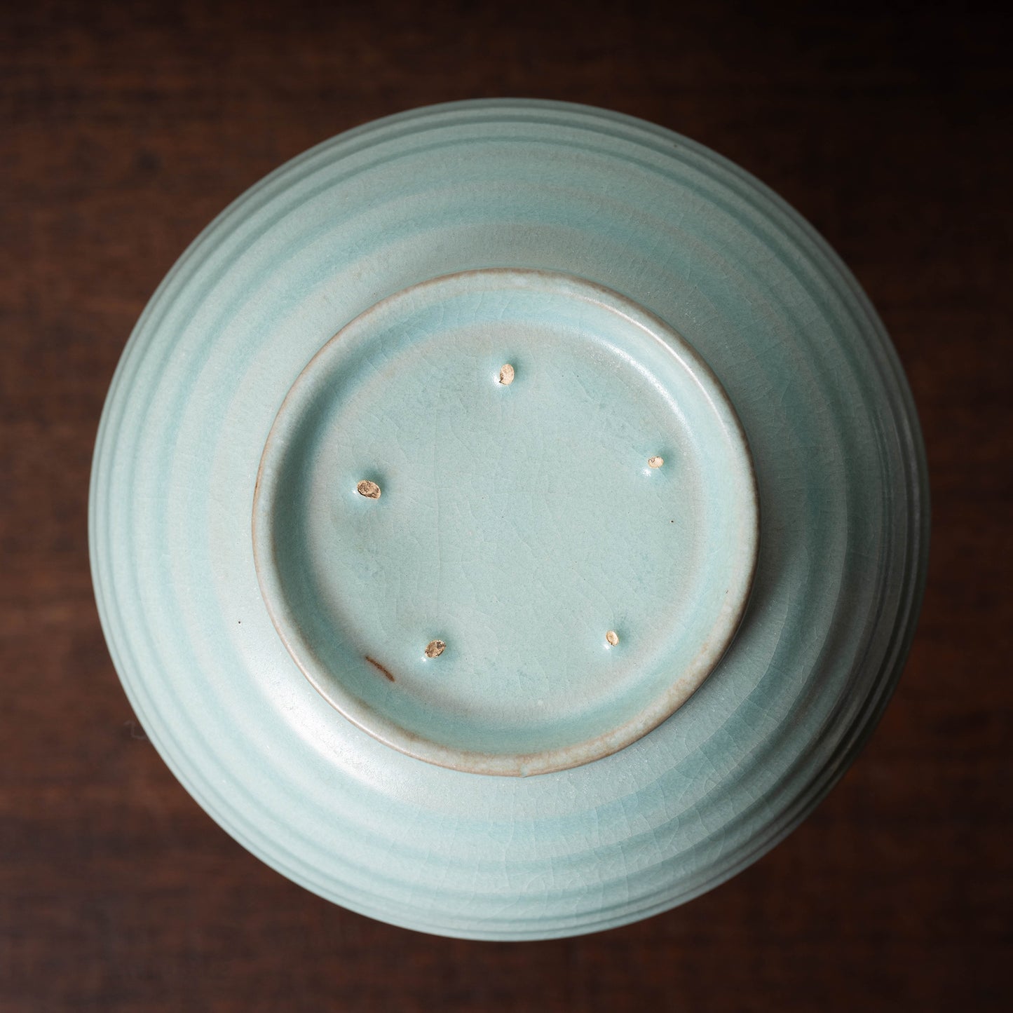 Northern Song Dynasty Ru ware Celadon Sphere-shaped Bottle with Stripe Relief Design