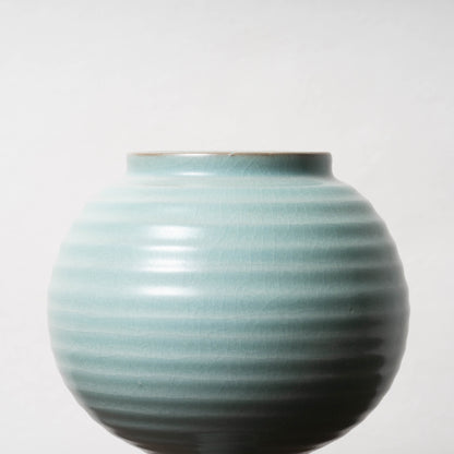 Northern Song Dynasty Ru ware Celadon Sphere-shaped Bottle with Stripe Relief Design