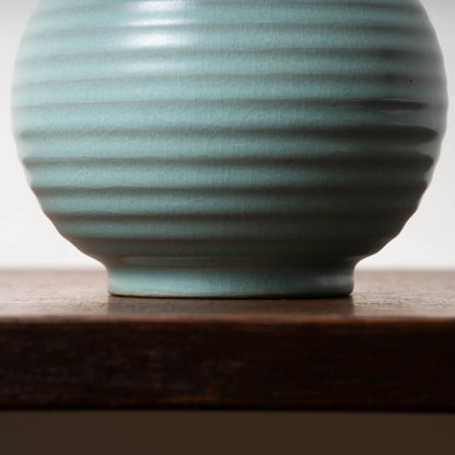 Northern Song Dynasty Ru ware Celadon Sphere-shaped Bottle with Stripe Relief Design