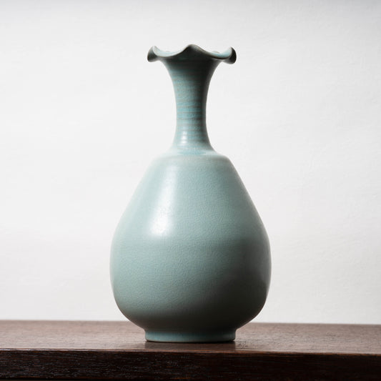 Northern Song Dynasty Ru ware Celadon Bottle with Flower Rim Design