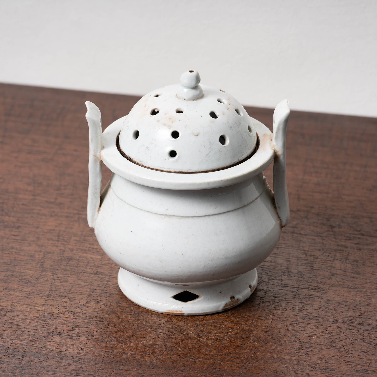 Joseon Dynasty White Porcelain Censer with Handles