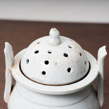 Joseon Dynasty White Porcelain Censer with Handles