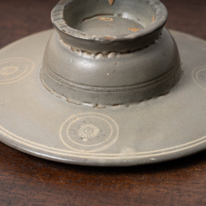 高麗 青磁象嵌菊花文托