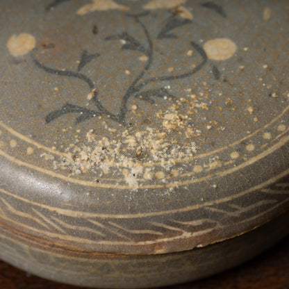 高麗 青磁象嵌牡丹文合子