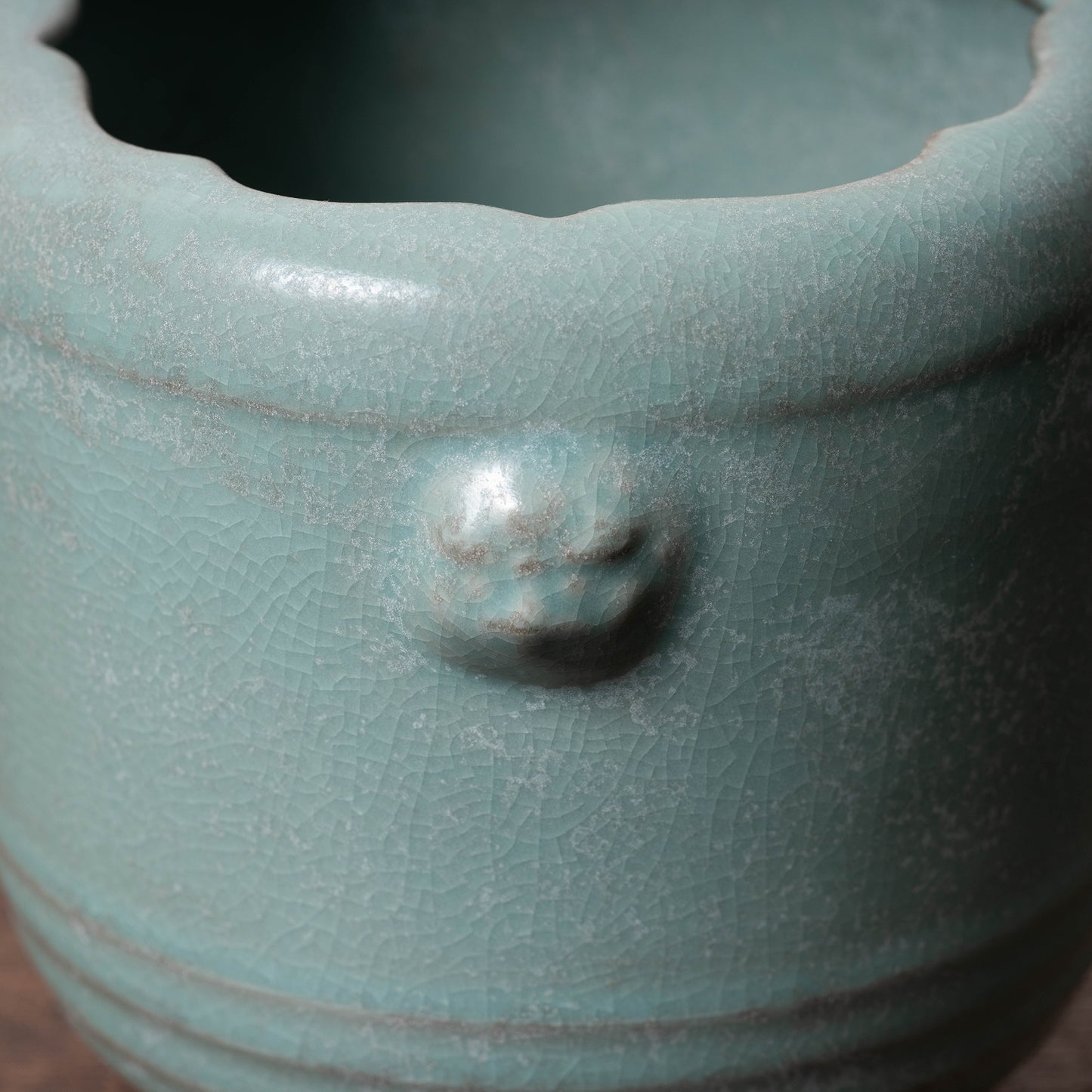Northern Song Dynasty Ru ware Celadon Jar with Flower Rim and Animal Design