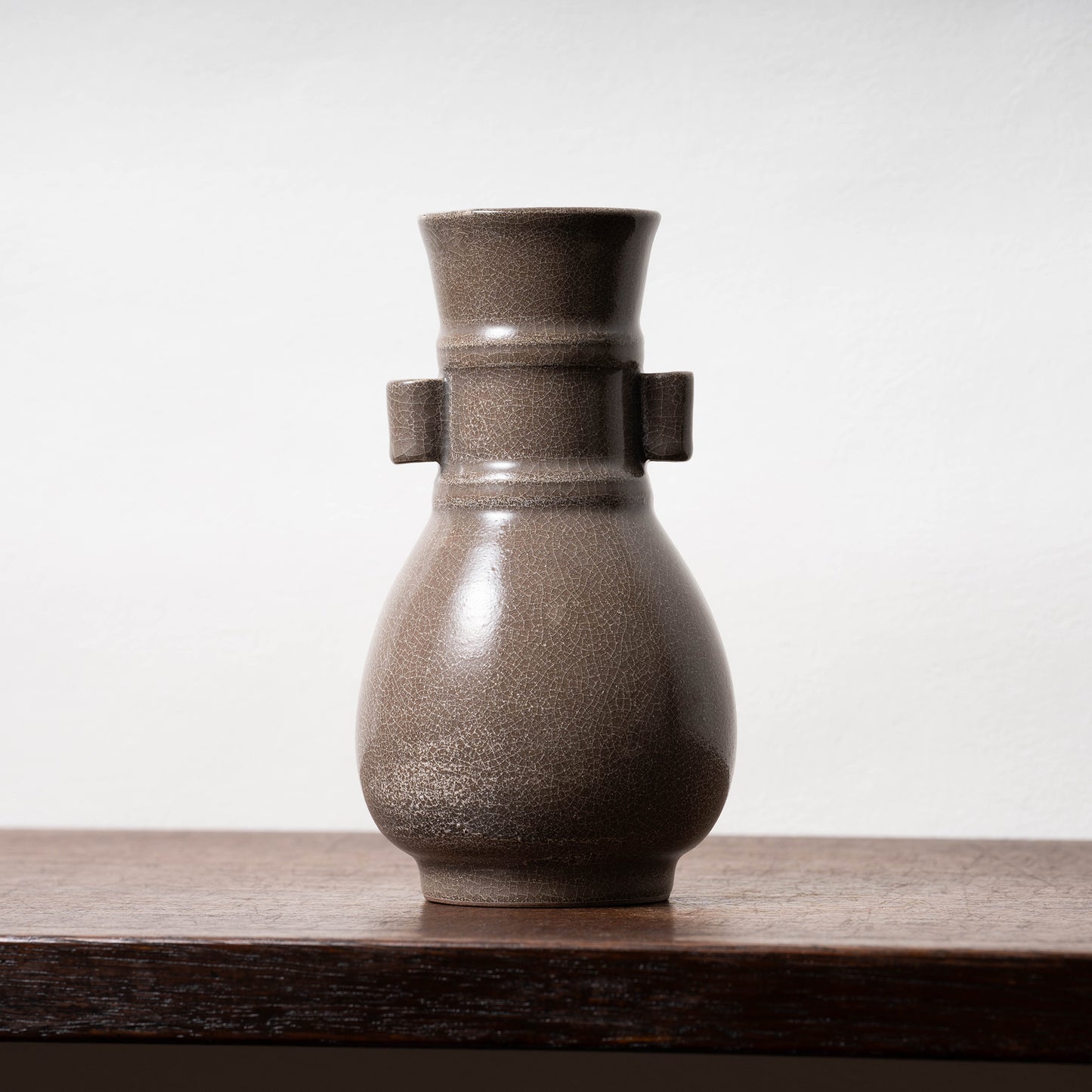 Southern Song Dynasty Ge ware Rice-colored Celadon Bottle with Two Cylinder Ears