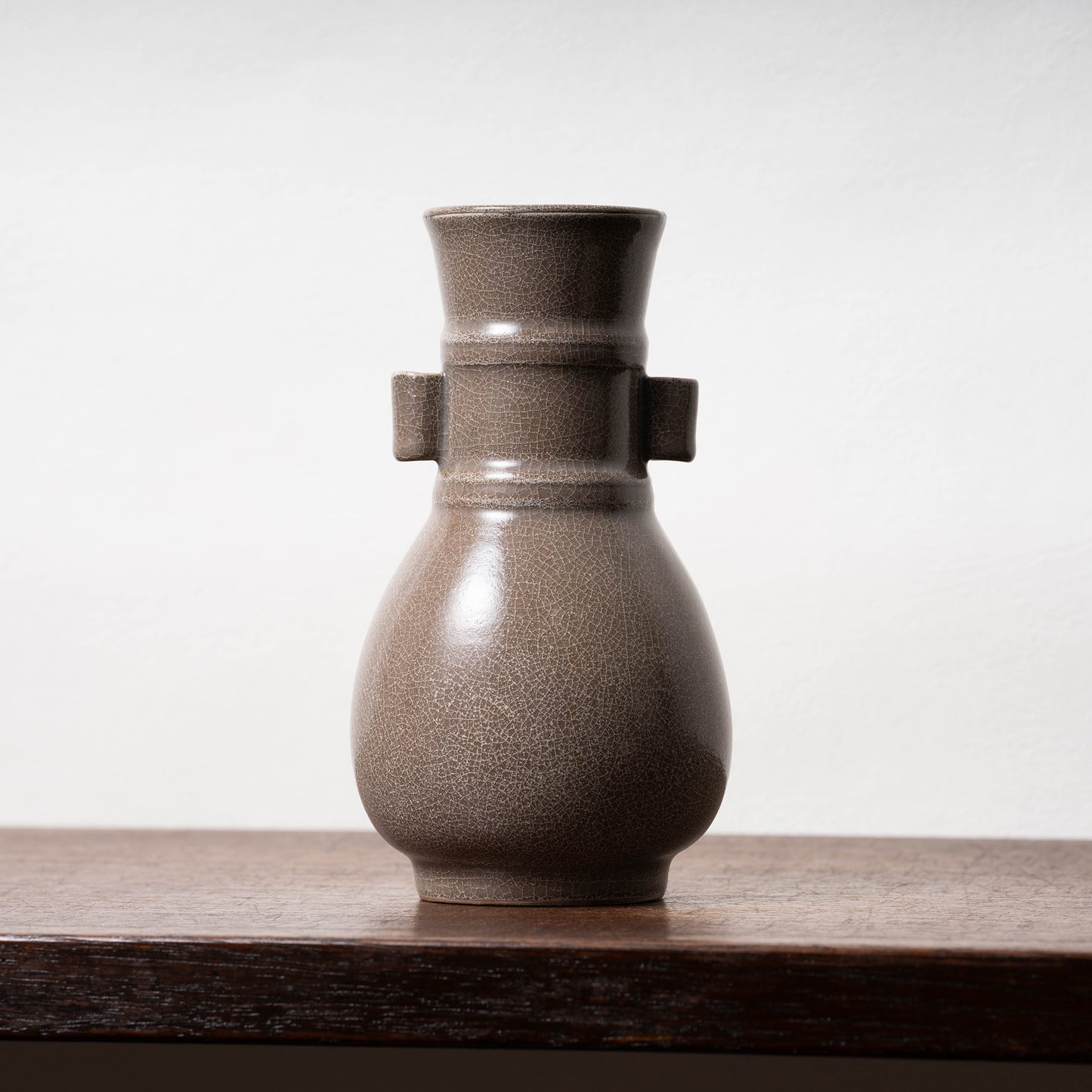 Southern Song Dynasty Ge ware Rice-colored Celadon Bottle with Two Cylinder Ears