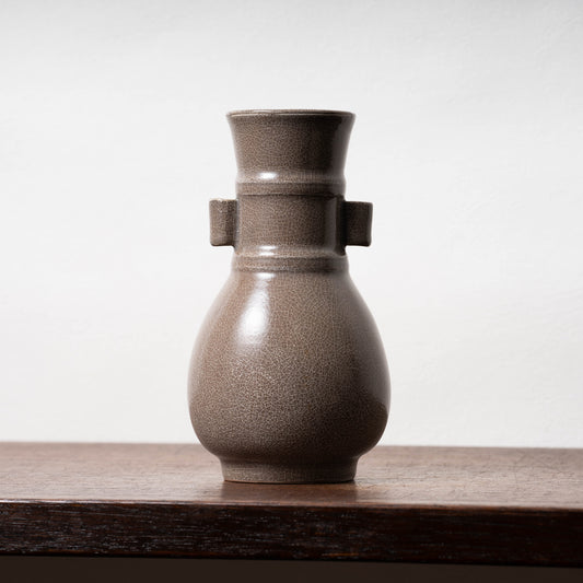 Southern Song Dynasty Ge ware Rice-colored Celadon Bottle with Two Cylinder Ears