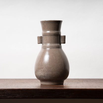 Southern Song Dynasty Ge ware Rice-colored Celadon Bottle with Two Cylinder Ears