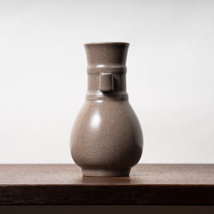 Southern Song Dynasty Ge ware Rice-colored Celadon Bottle with Two Cylinder Ears