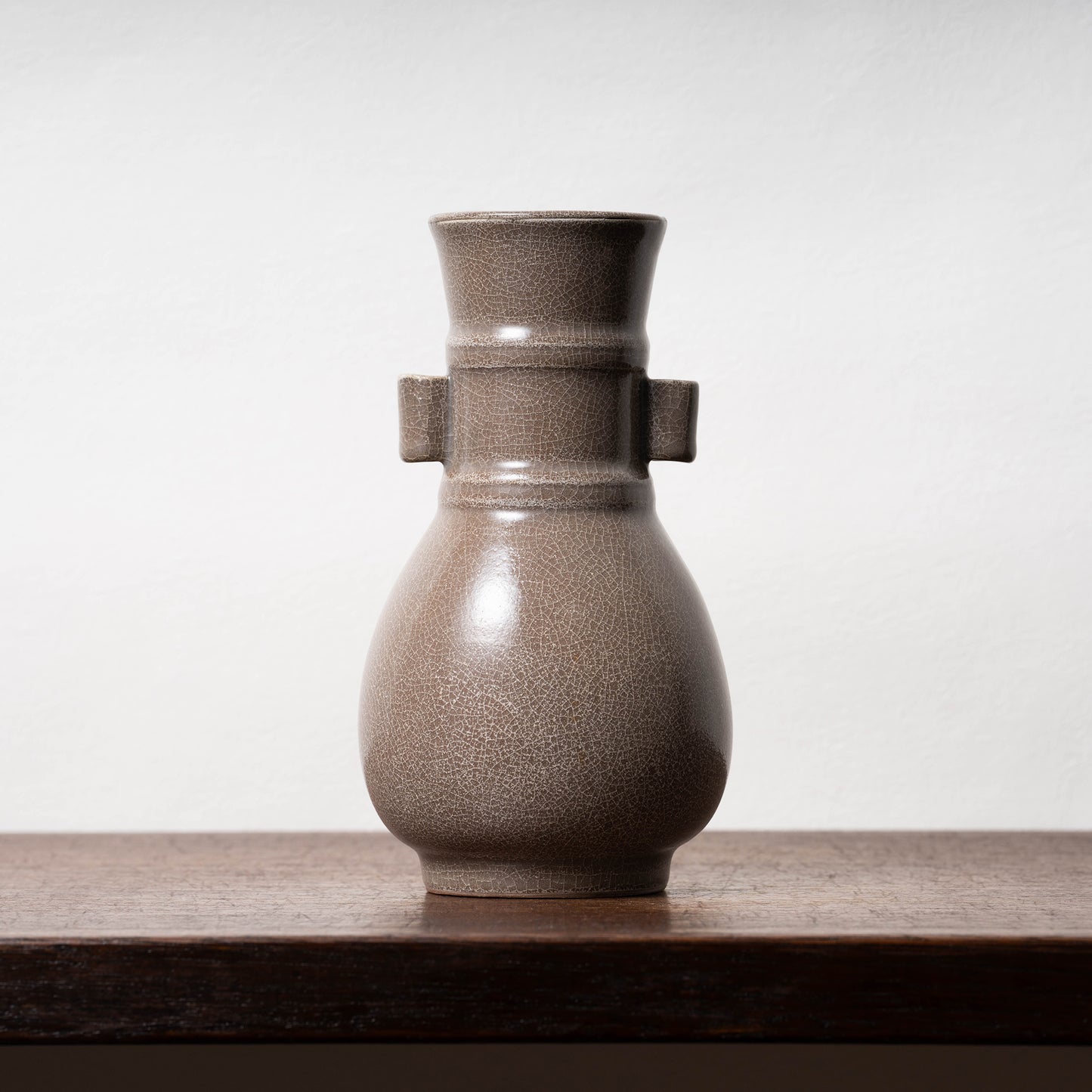 Southern Song Dynasty Ge ware Rice-colored Celadon Bottle with Two Cylinder Ears