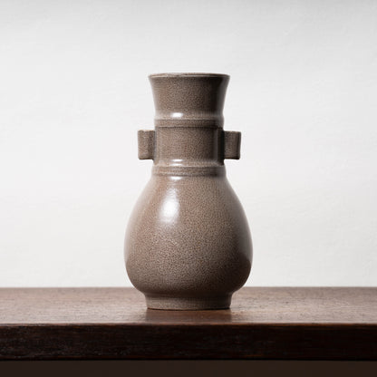 Southern Song Dynasty Ge ware Rice-colored Celadon Bottle with Two Cylinder Ears