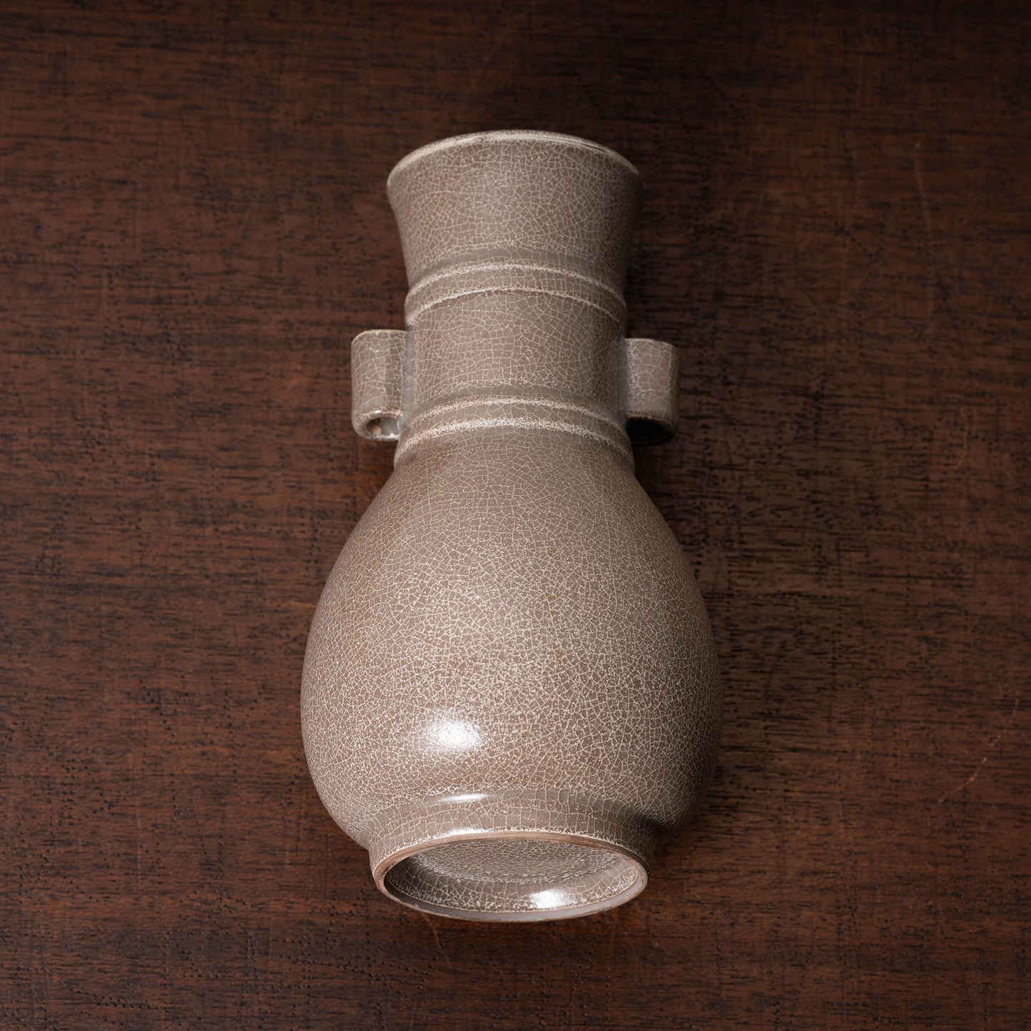 Southern Song Dynasty Ge ware Rice-colored Celadon Bottle with Two Cylinder Ears
