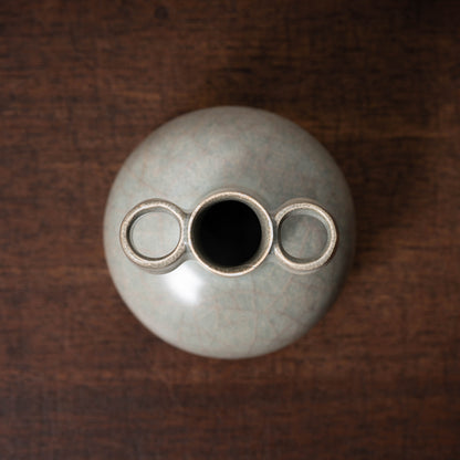 Southern Song Dynasty Guan Ware Celadon Vase with Cylindrical Handles