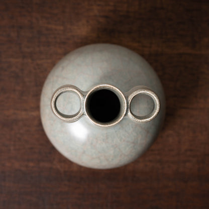 Southern Song Dynasty Guan Ware Celadon Vase with Cylindrical Handles