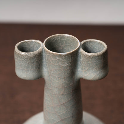 Southern Song Dynasty Guan Ware Celadon Vase with Cylindrical Handles