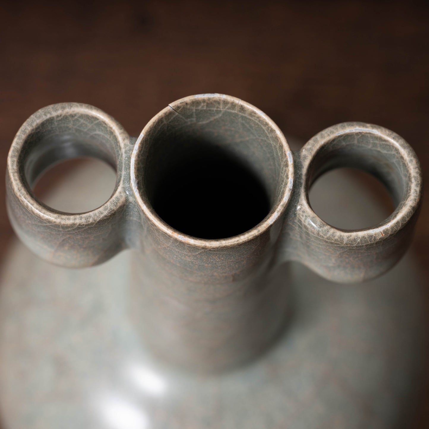 Southern Song Dynasty Guan Ware Celadon Vase with Cylindrical Handles