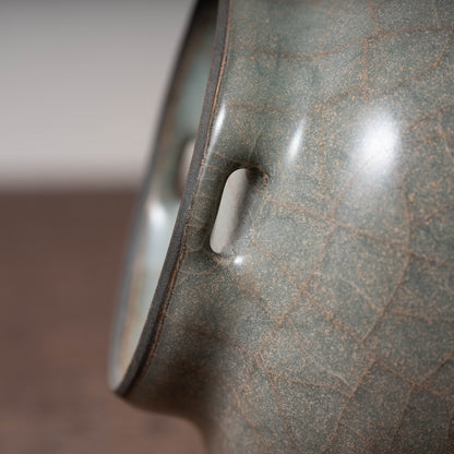 Southern Song Dynasty Guan Ware Celadon Vase with Cylindrical Handles