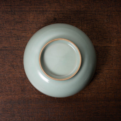 元代 龍泉窯系 青磁貼花花口碗