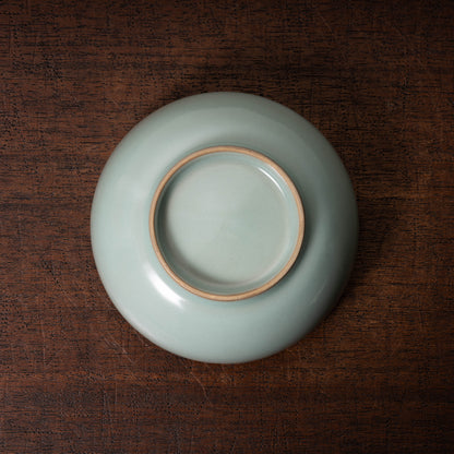 元代 龍泉窯系 青磁貼花花口碗