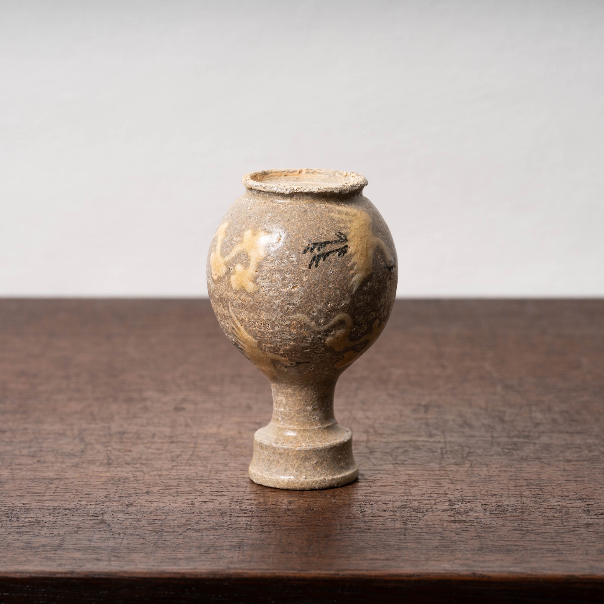 青磁象嵌菊花牡丹雲鶴紋瓜形瓶 D2594 申相浩 象嵌 青磁 翔鶴