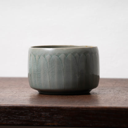 Goryeo Celadon Tea Bowl Carved Lotus Petal Design