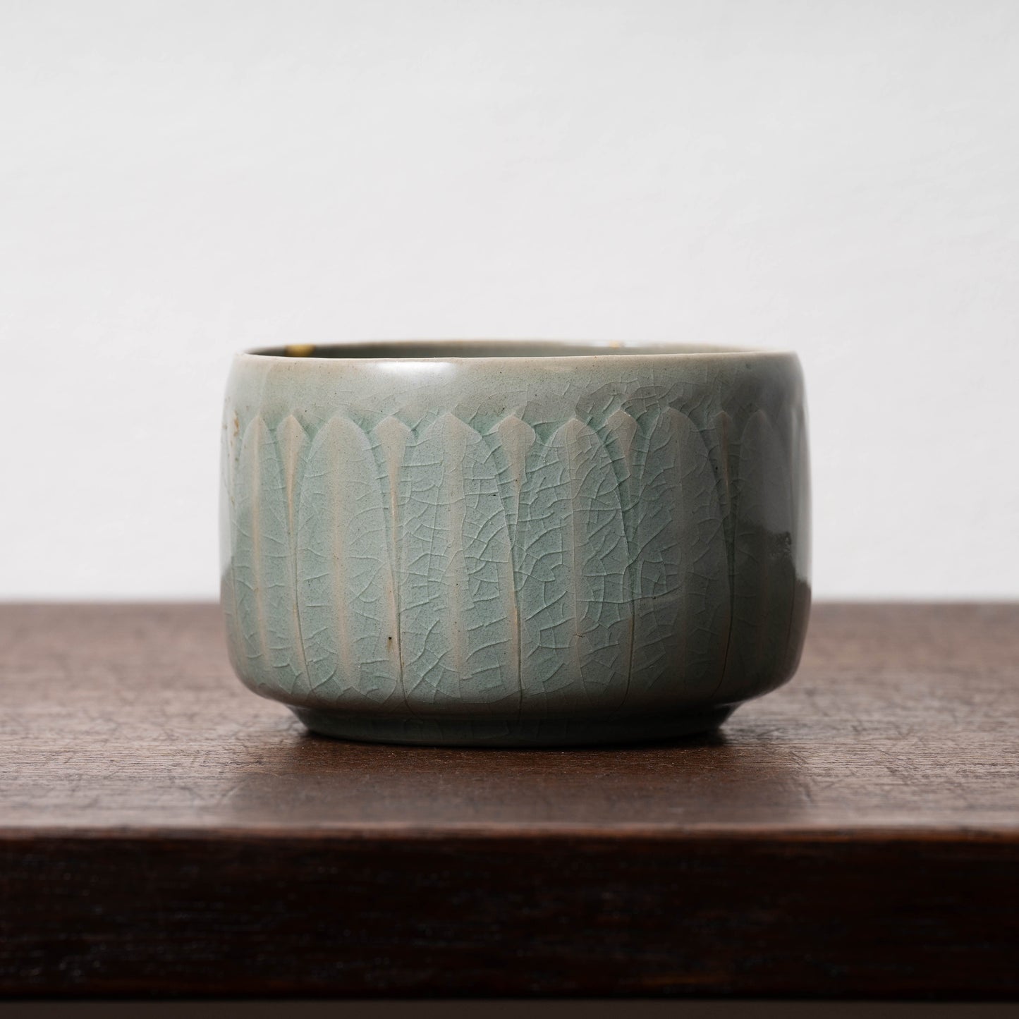 Goryeo Celadon Tea Bowl Carved Lotus Petal Design