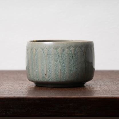 Goryeo Celadon Tea Bowl Carved Lotus Petal Design