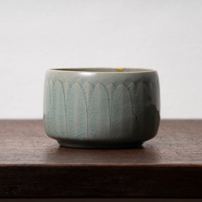 Goryeo Celadon Tea Bowl Carved Lotus Petal Design