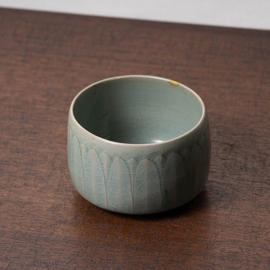 Goryeo Celadon Tea Bowl Carved Lotus Petal Design