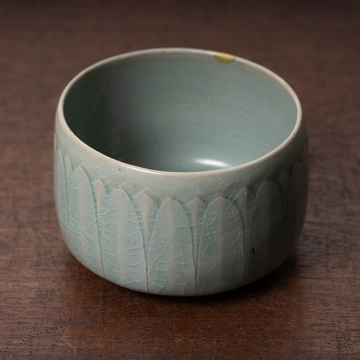 Goryeo Celadon Tea Bowl Carved Lotus Petal Design