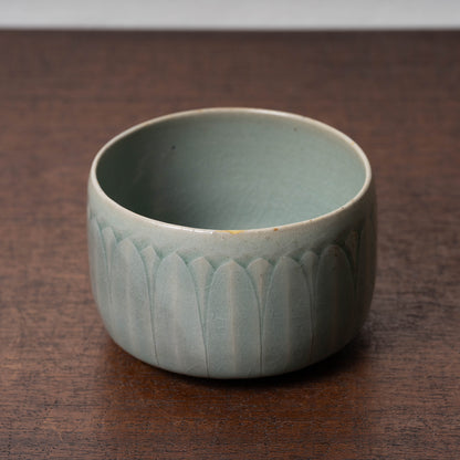 Goryeo Celadon Tea Bowl Carved Lotus Petal Design