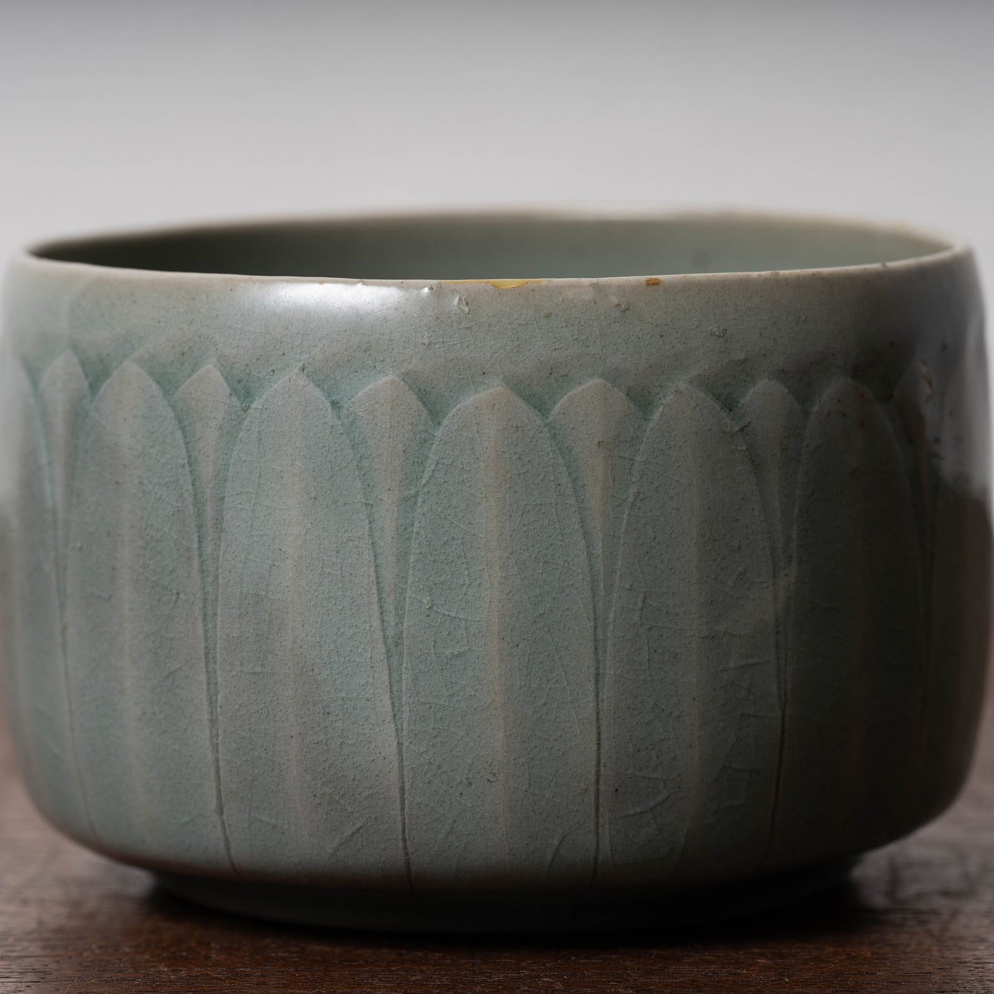 Goryeo Celadon Tea Bowl Carved Lotus Petal Design