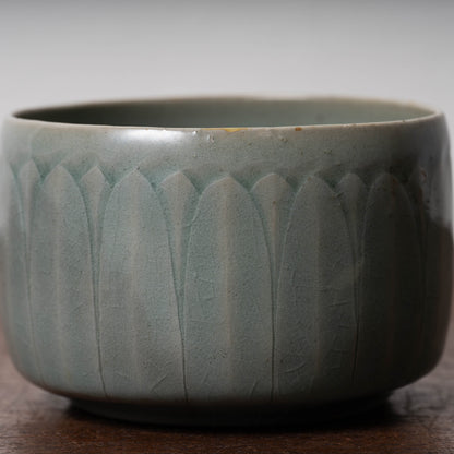 Goryeo Celadon Tea Bowl Carved Lotus Petal Design