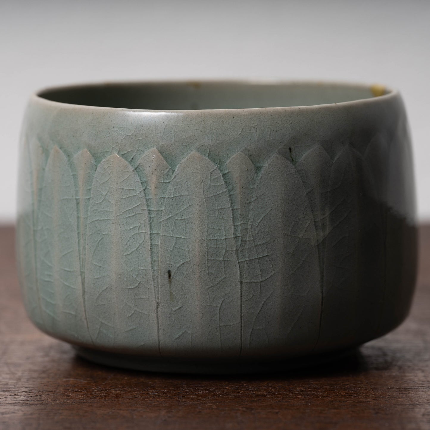 Goryeo Celadon Tea Bowl Carved Lotus Petal Design