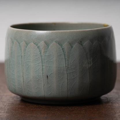 Goryeo Celadon Tea Bowl Carved Lotus Petal Design