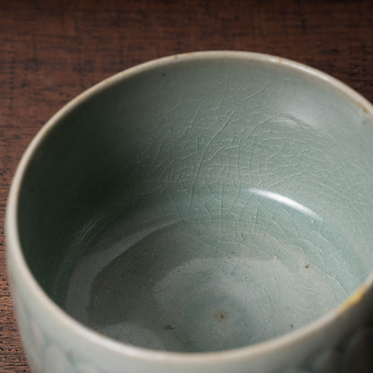 Goryeo Celadon Tea Bowl Carved Lotus Petal Design