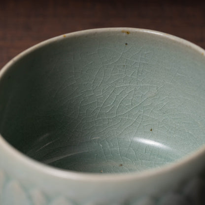 Goryeo Celadon Tea Bowl Carved Lotus Petal Design