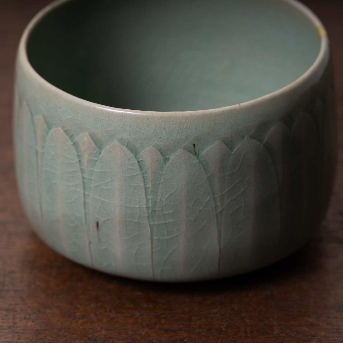 Goryeo Celadon Tea Bowl Carved Lotus Petal Design