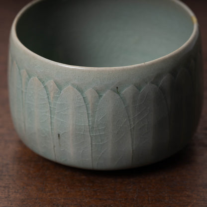 Goryeo Celadon Tea Bowl Carved Lotus Petal Design