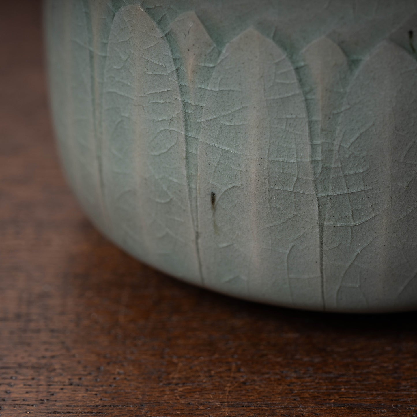 Goryeo Celadon Tea Bowl Carved Lotus Petal Design