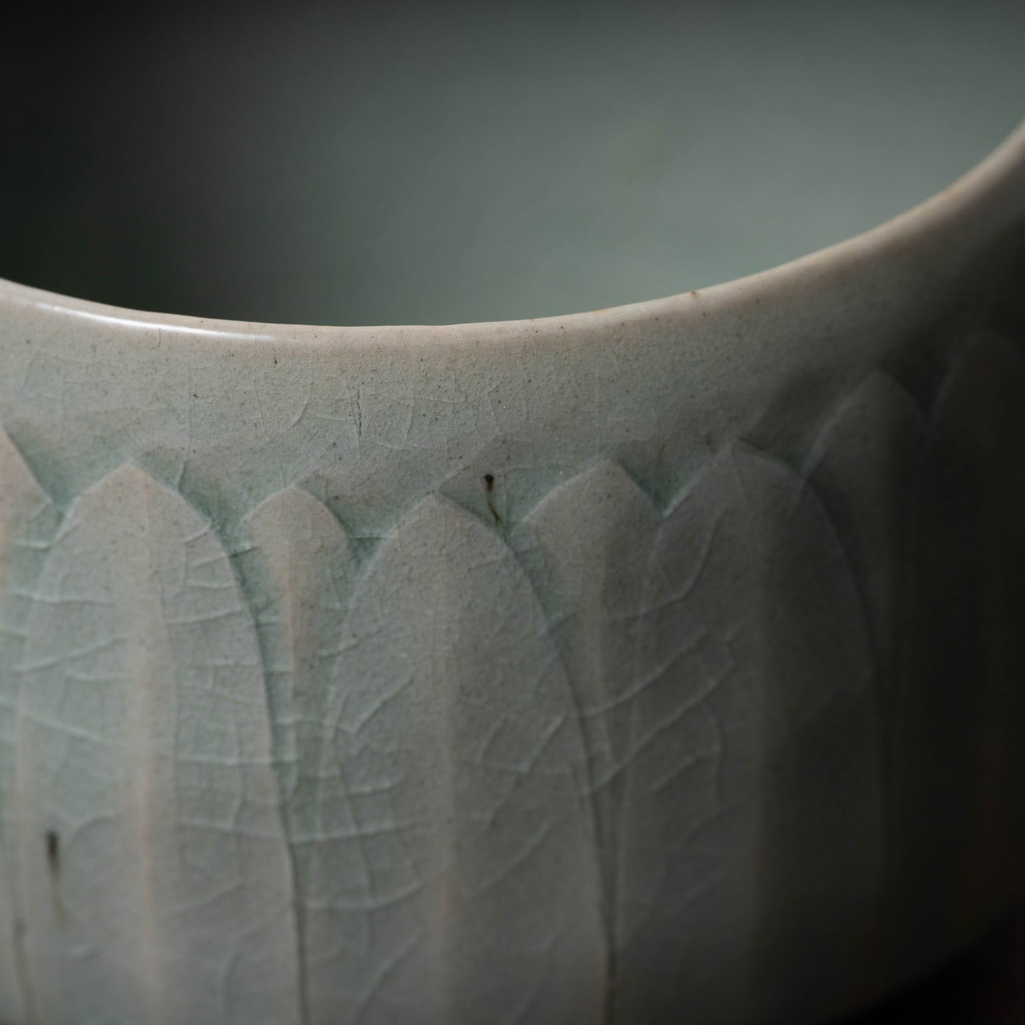Goryeo Celadon Tea Bowl Carved Lotus Petal Design