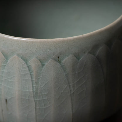 Goryeo Celadon Tea Bowl Carved Lotus Petal Design