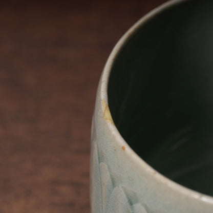 Goryeo Celadon Tea Bowl Carved Lotus Petal Design