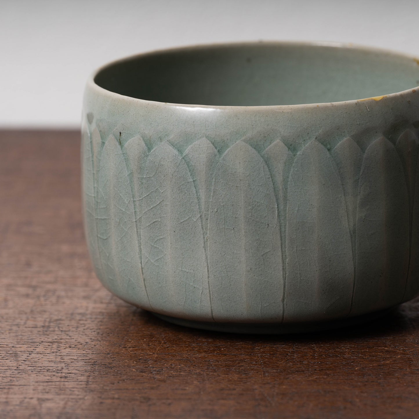 Goryeo Celadon Tea Bowl Carved Lotus Petal Design