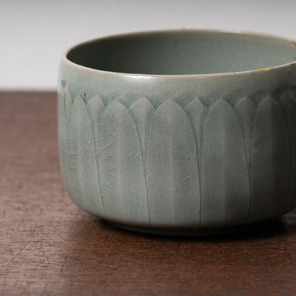 Goryeo Celadon Tea Bowl Carved Lotus Petal Design